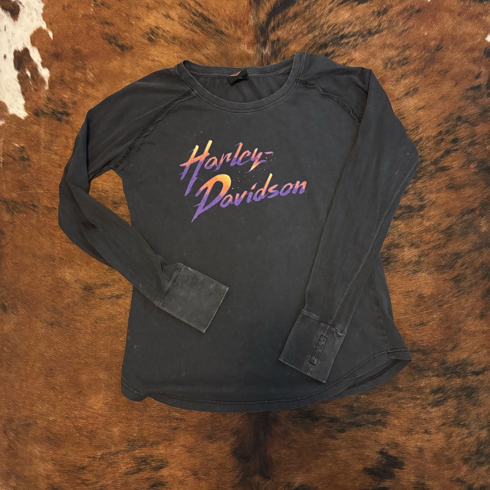 Harley-Davidson Black and Purple Long Sleeve Women's Tee